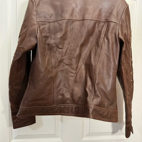 Reba Chocolate Leather Jacket with Stud Accents - Picture 2 of 3